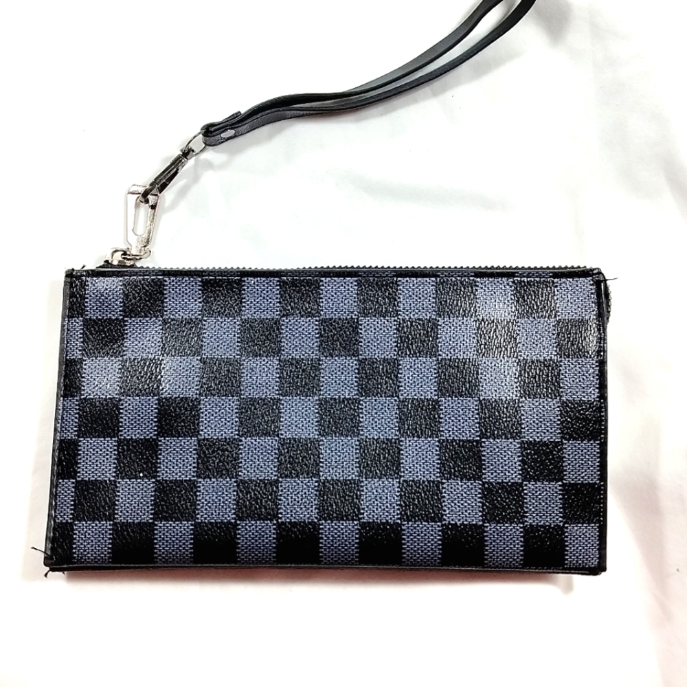 Gray Checkered Wristlet Handbag Wallet Two Tone  Wallet Like New